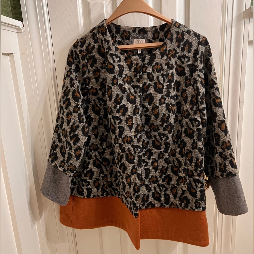 NWT Logo by Lori Goldstein Leopard Animal Jacquard Coat Rust A282170 Size 20W